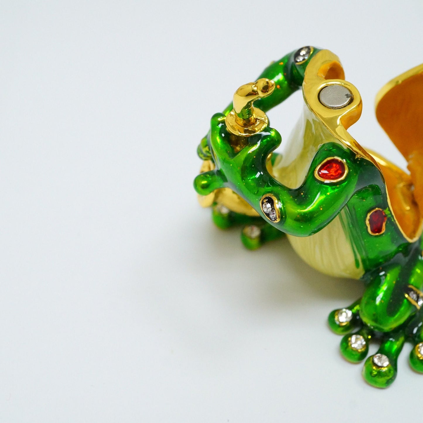 Vintage Frog Playing The Saxophone Jeweled Pewter Trinket 14K Gold Plated