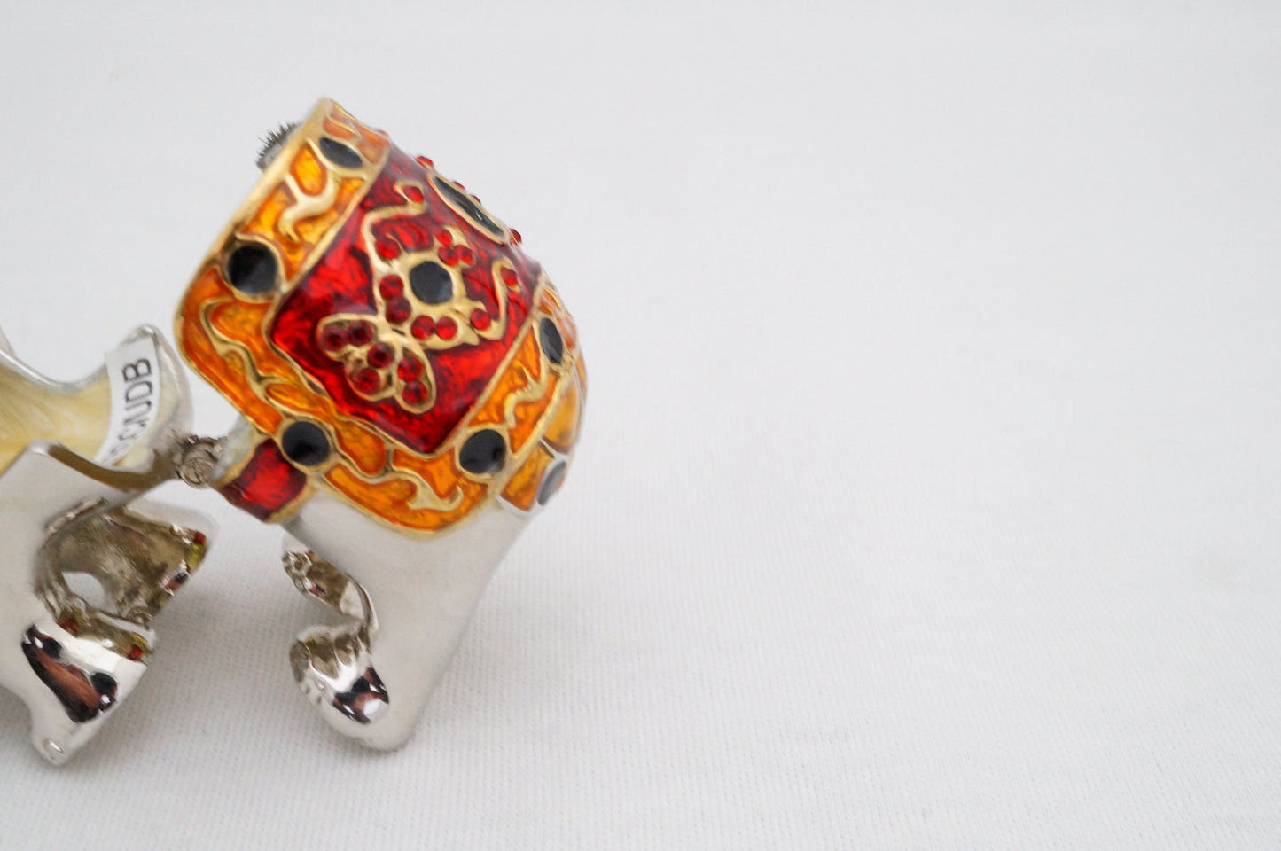 Cristiani Collezione  Rajasthan Indian Elephant Trinket Box Pewter Jeweled Enameled