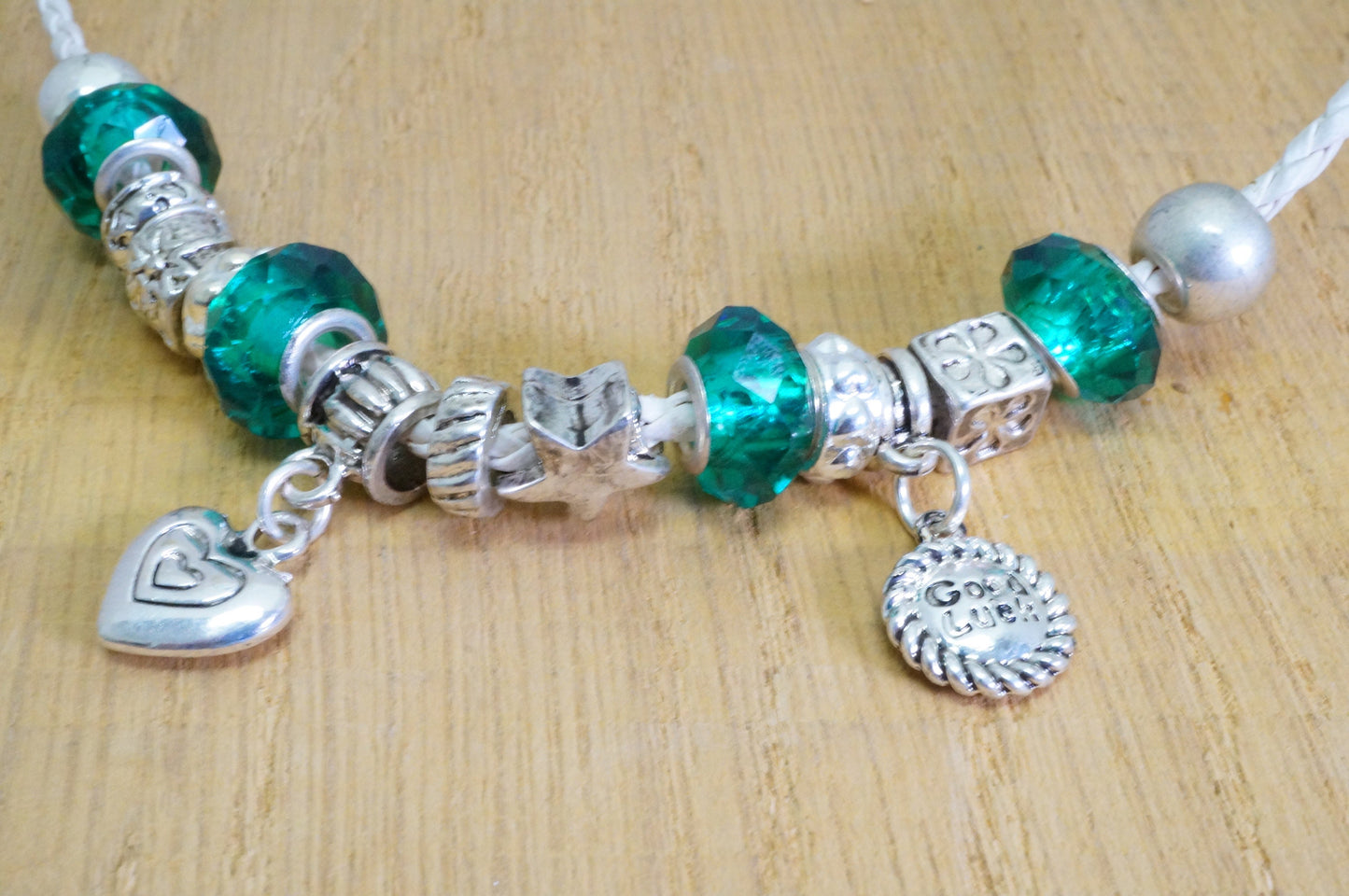 Faux Leather Charms Rhinestone Beaded Necklace