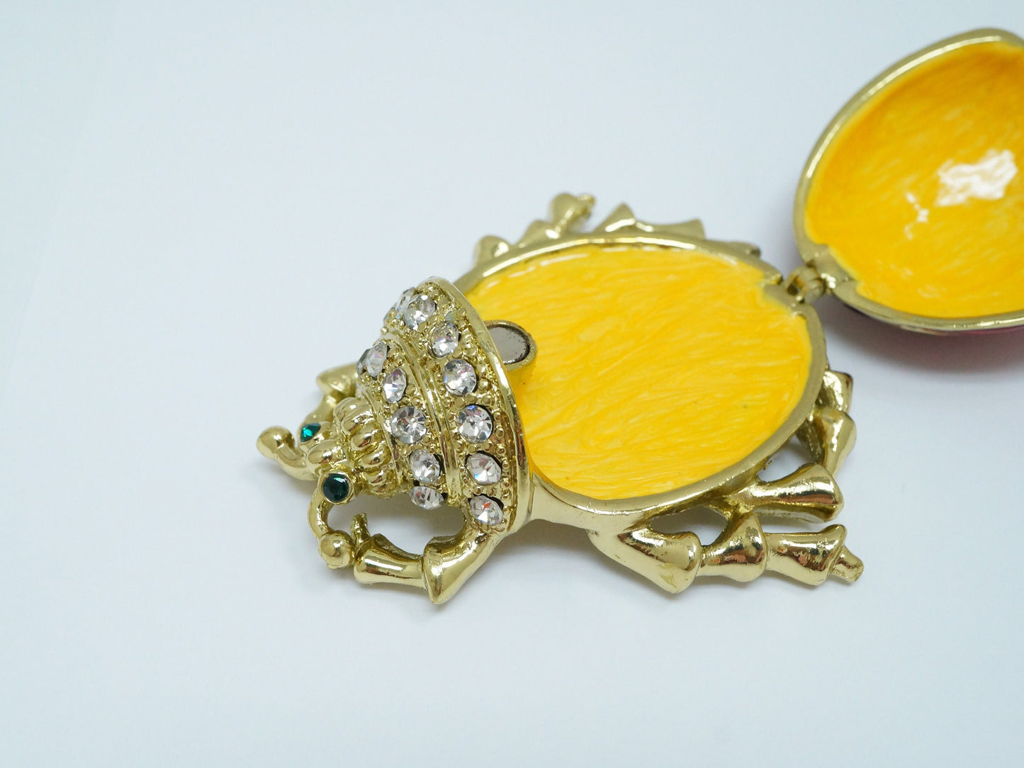 Cristiani Collezione Gold tone Red Beetle Bug with White Green Crystal Jeweled Pewter Trinket 14K Gold Plated