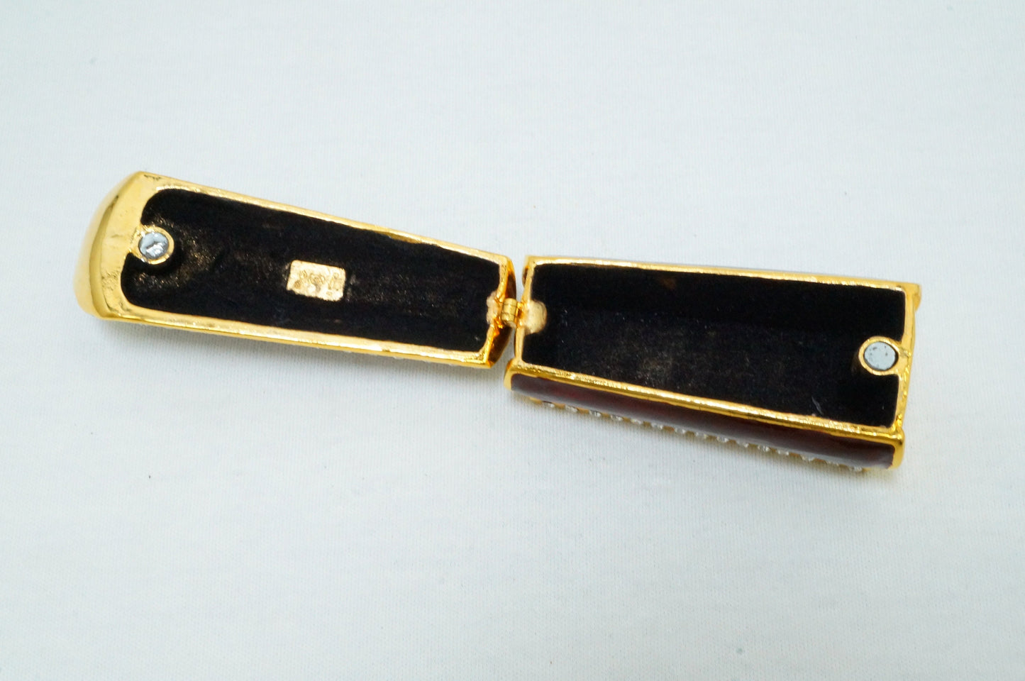 Vintage  Chinese Feng Shui Good Luck Fortune Display Coffin Casket Miniature Trinket Box Pewter Jeweled 14K Gold Plated