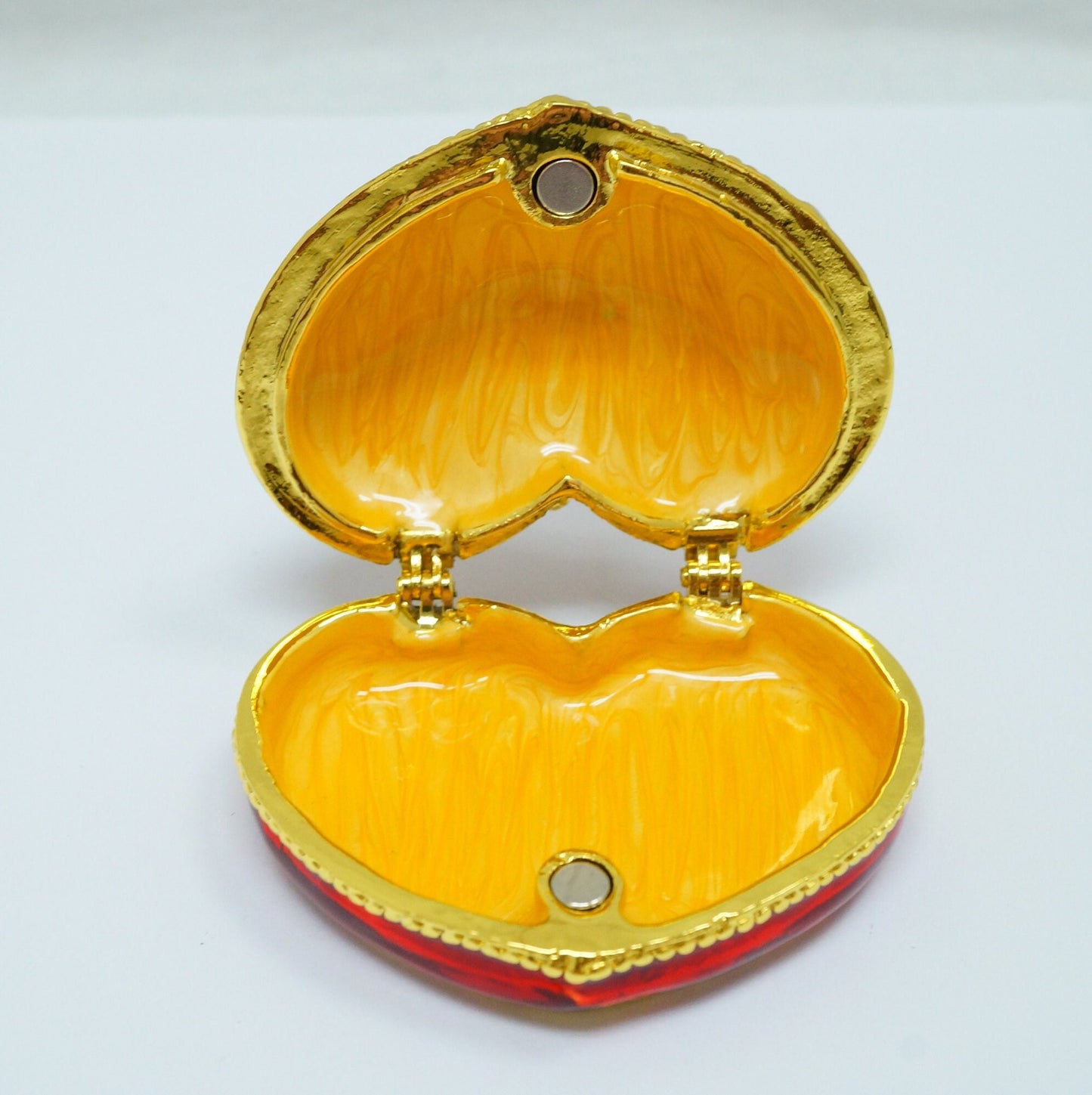 Cristiani Collezione Red Gold Victorian Design Jeweled Pewter Heart Trinket 14K Gold Plated