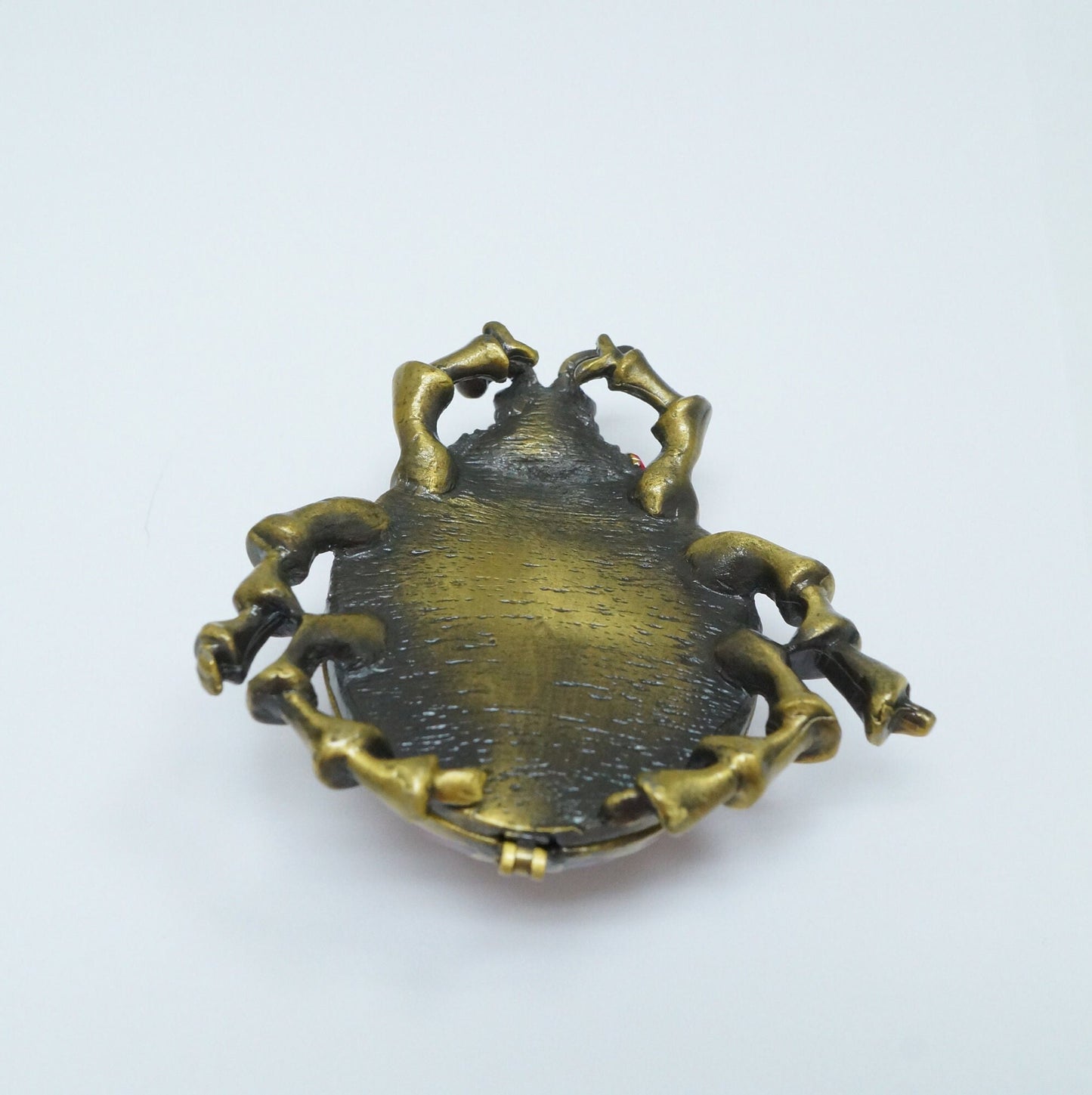 Vintage Bronze Red Beetle Bugs with Pink Green Jeweled Pewter Trinket