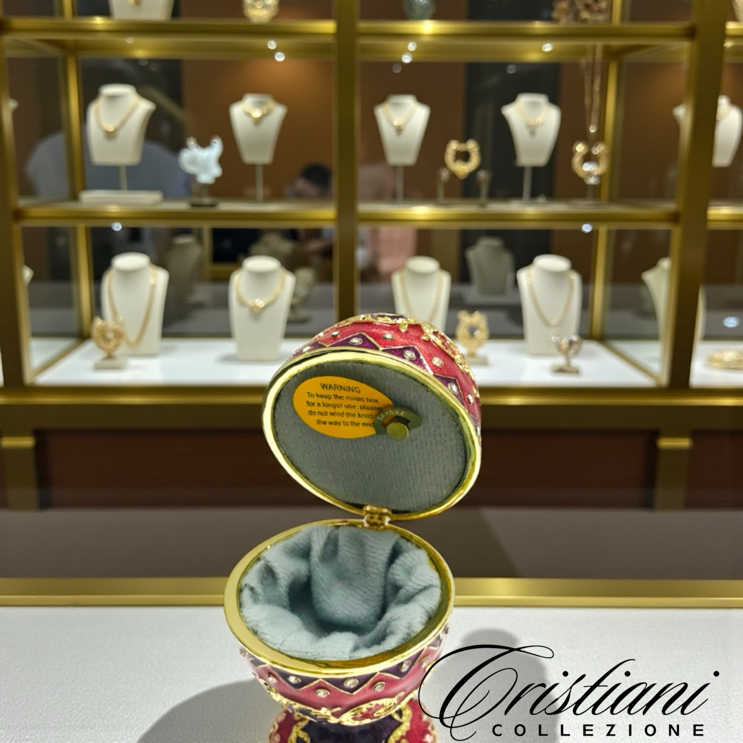 Cristiani Collezione Pink Purple Gold Musical Egg Trinket Box 14K Gold Plated