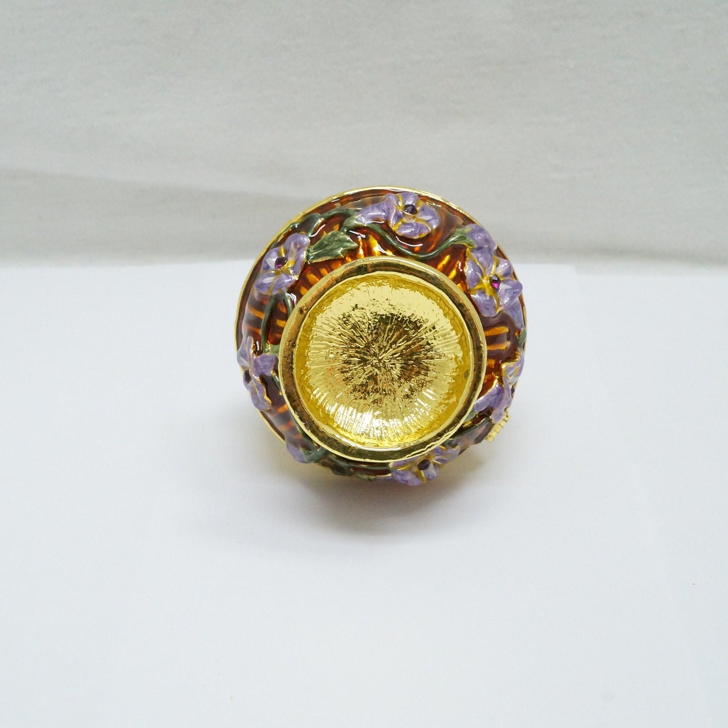 Cristiani Collezione Round Floral Jar with Butterfly Lid  Pewter Enameled Trinket Box 14K Gold Plated