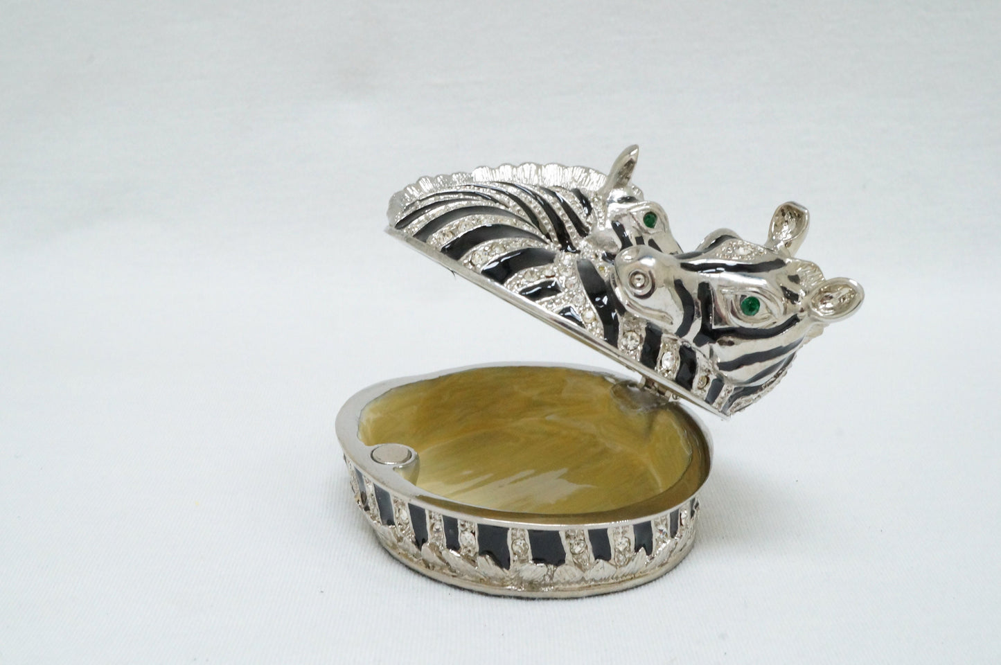 Cristiani Collezione Double Hugging Zebra Round Trinket Box Pewter Enameled Jeweled