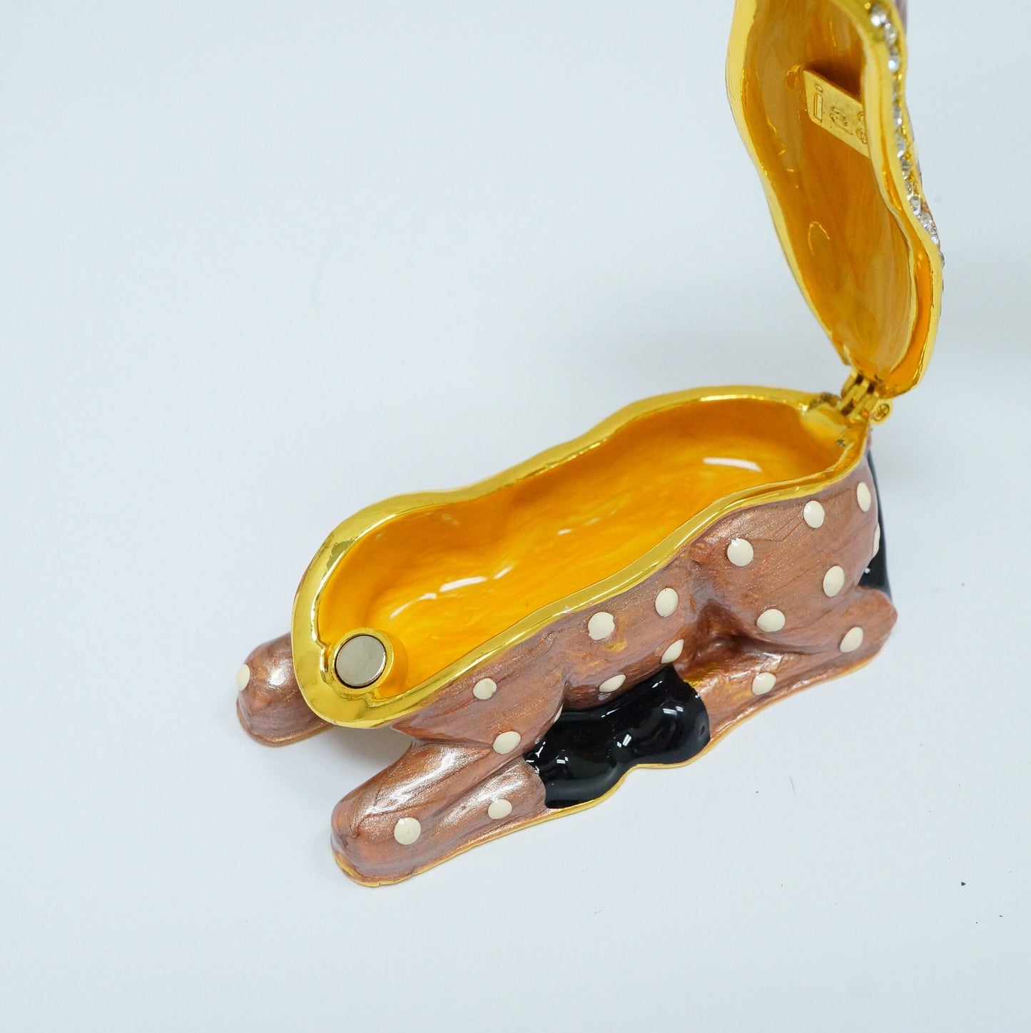 Vintage Fallow Deer Jeweled Pewter Trinket 14K Gold Plated