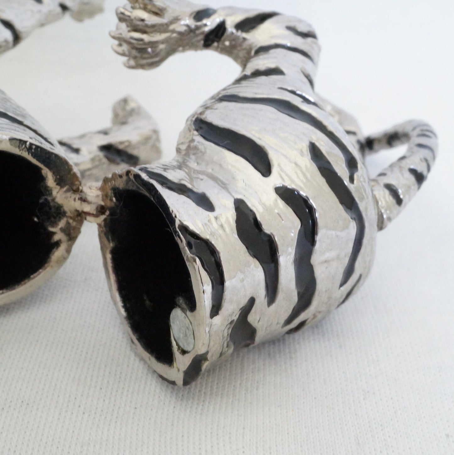 Vintage Silver Black Stripe Angry Lion Trinket Box Pewter Jeweled Enameled