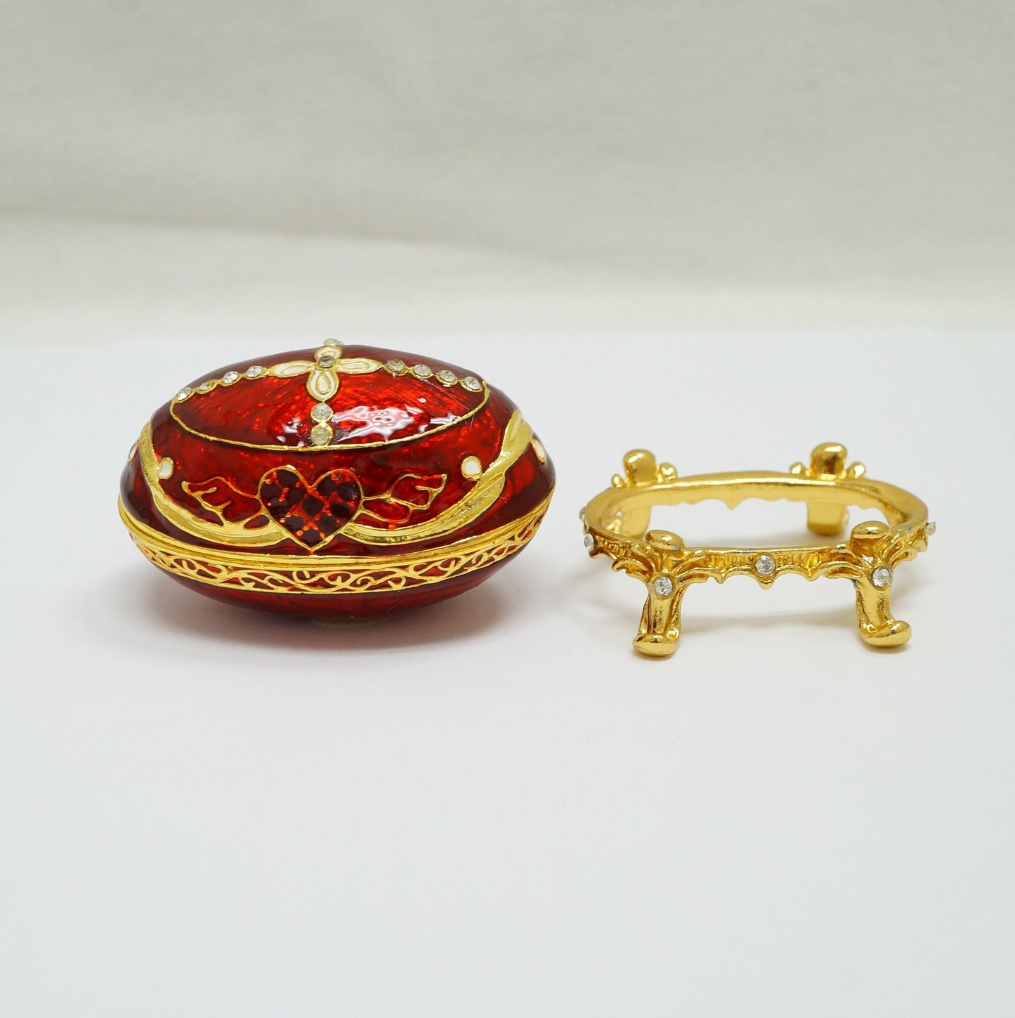 Cristiani Collezione Reg Gold Faberge Egg Heart Jeweled Pewter Trinket 14K Gold Plated