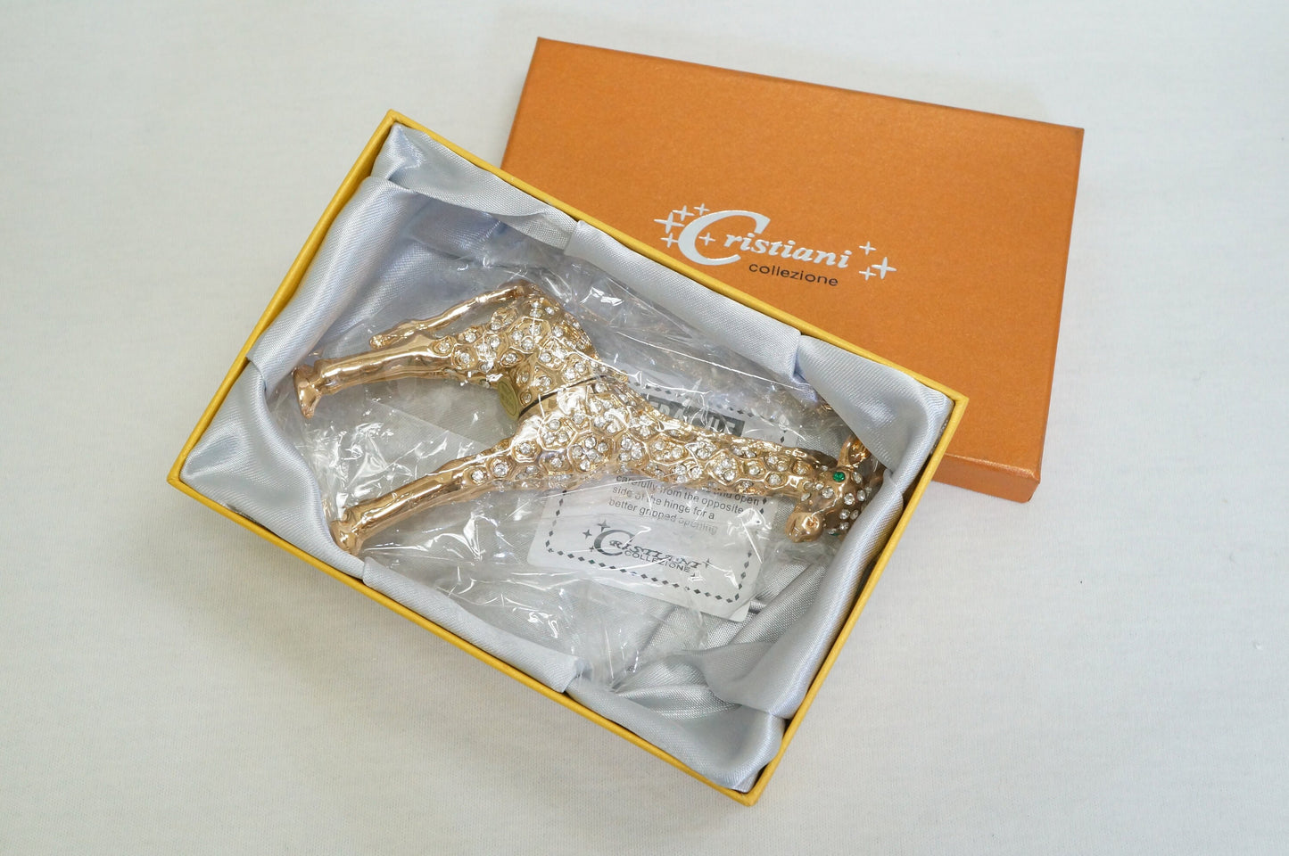 Crystal Pave Giraffe Trinket Box 14K Gold Plated