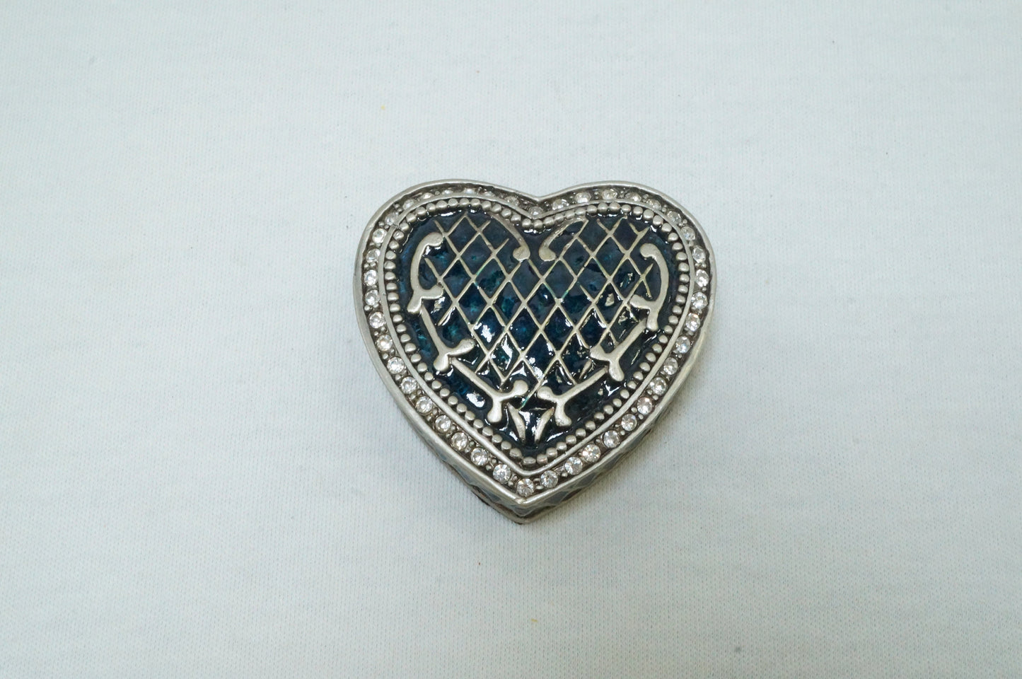 Vintage Ornate Pattern Heart Trinket Pewter Jeweled