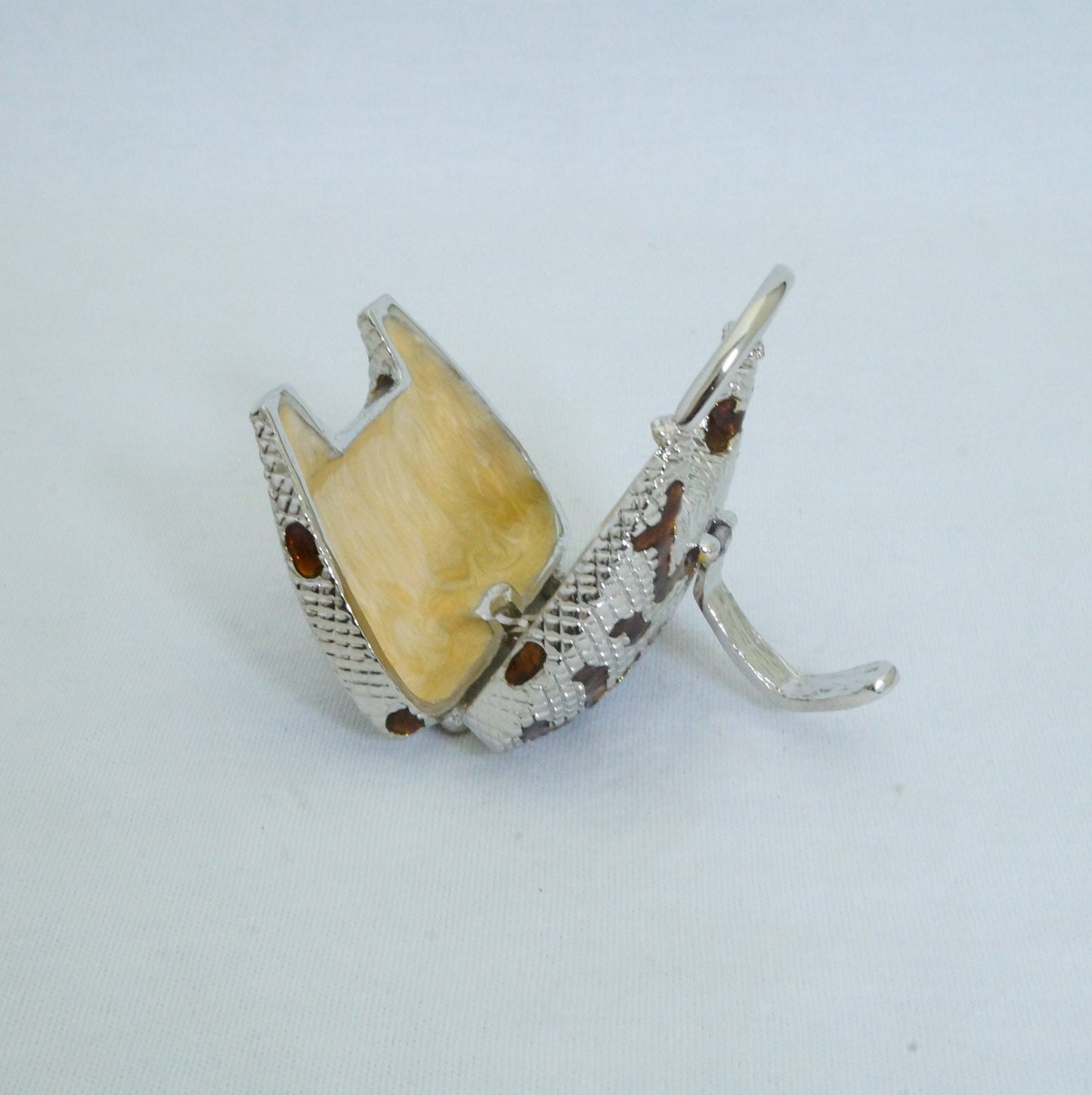 Vintage Silver Brown Handbag Trinket Box Pewter Jeweled Enameled