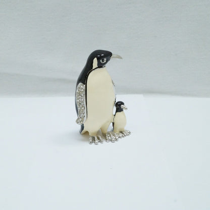 Cristiani Collezione Mother and Baby Penguins Jeweled Pewter Enameled Trinket Box 14K Gold Plated