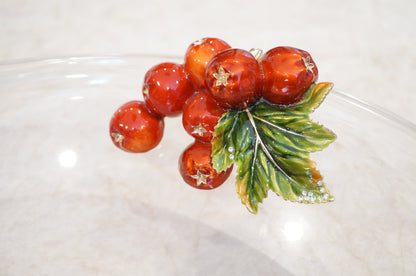 Red Apple Oval Wavy Edge Decorative Tray 14K Gold Plated