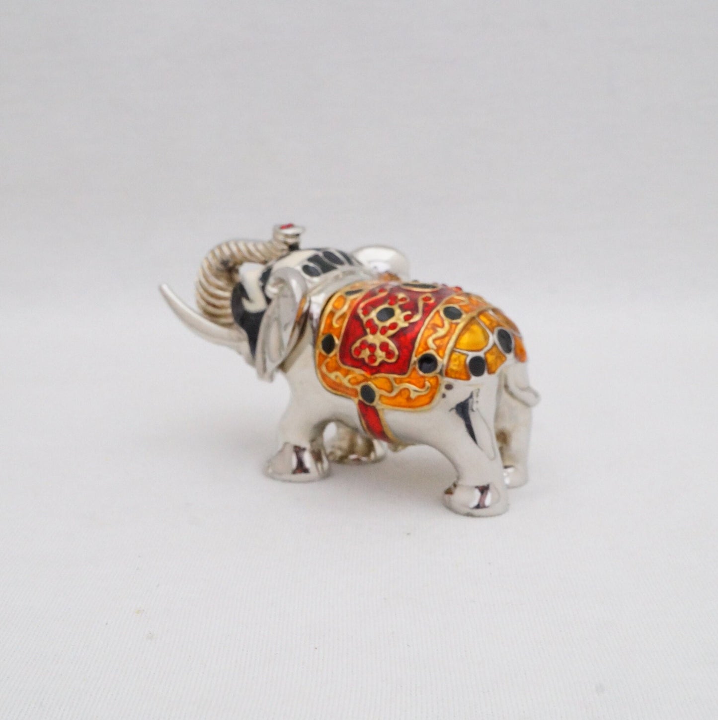 Cristiani Collezione  Rajasthan Indian Elephant Trinket Box Pewter Jeweled Enameled