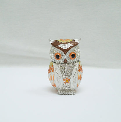 Cristiani Collezione Owl Jeweled Pewter Enameled Trinket Box 14K Gold Plated