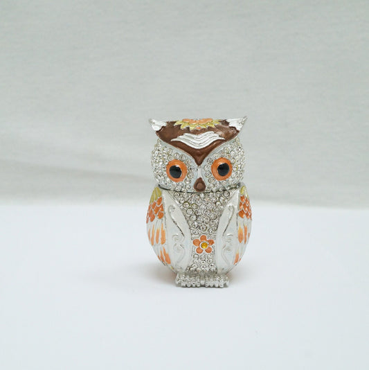Cristiani Collezione Owl Jeweled Pewter Enameled Trinket Box 14K Gold Plated