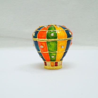 Cristiani Collezione Colorful Hot Air Balloon Jeweled Pewter Trinket 14K Gold Plated