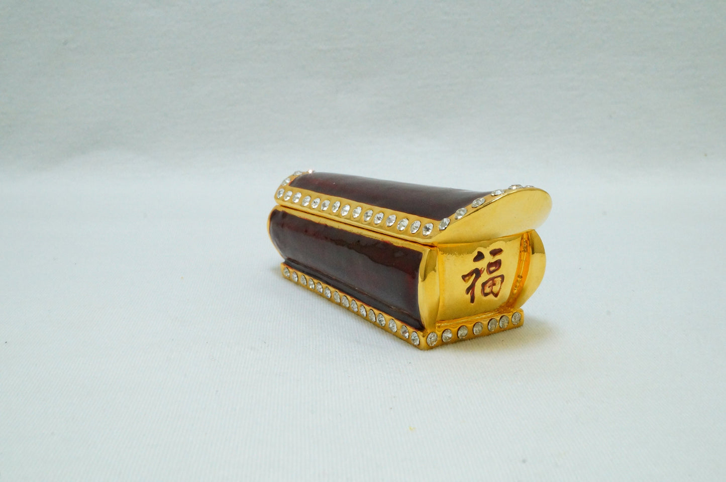 Vintage  Chinese Feng Shui Good Luck Fortune Display Coffin Casket Miniature Trinket Box Pewter Jeweled 14K Gold Plated