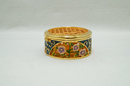 Cristiani Collezione Round Gold  Floral Trinket Box Pewter Enameled 14K Gold Plated