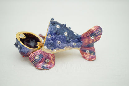 Cristiani Collezione Puffer Fish Trinket Box Pewter Jeweled Enameled 14K Gold Plated