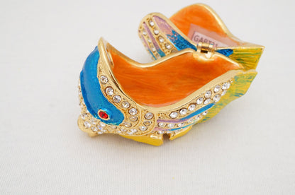 Cristiani Collezione Tropical Butterfly Fish Trinket Box Pewter Jeweled Enameled 14K Gold Plated