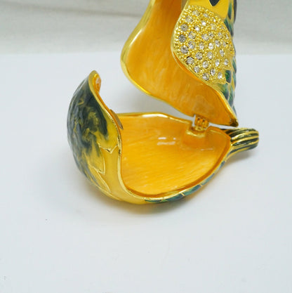 Cristiani Collezione Green Yellow Black Jeweled Chickadee Pewter Trinket 14K Gold Plated