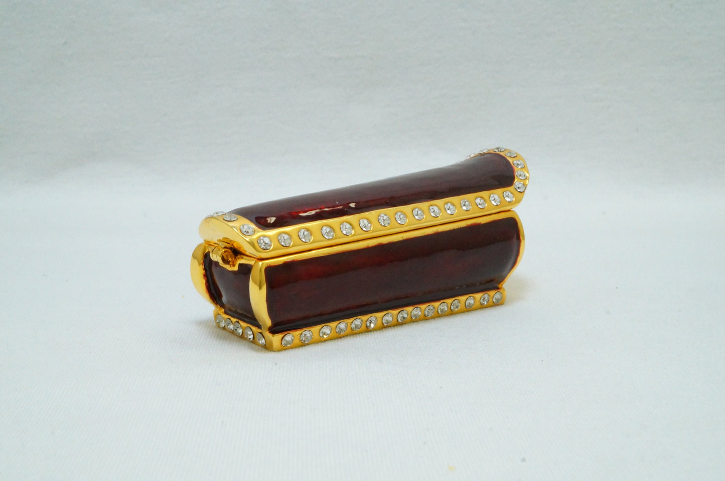 Vintage  Chinese Feng Shui Good Luck Fortune Display Coffin Casket Miniature Trinket Box Pewter Jeweled 14K Gold Plated