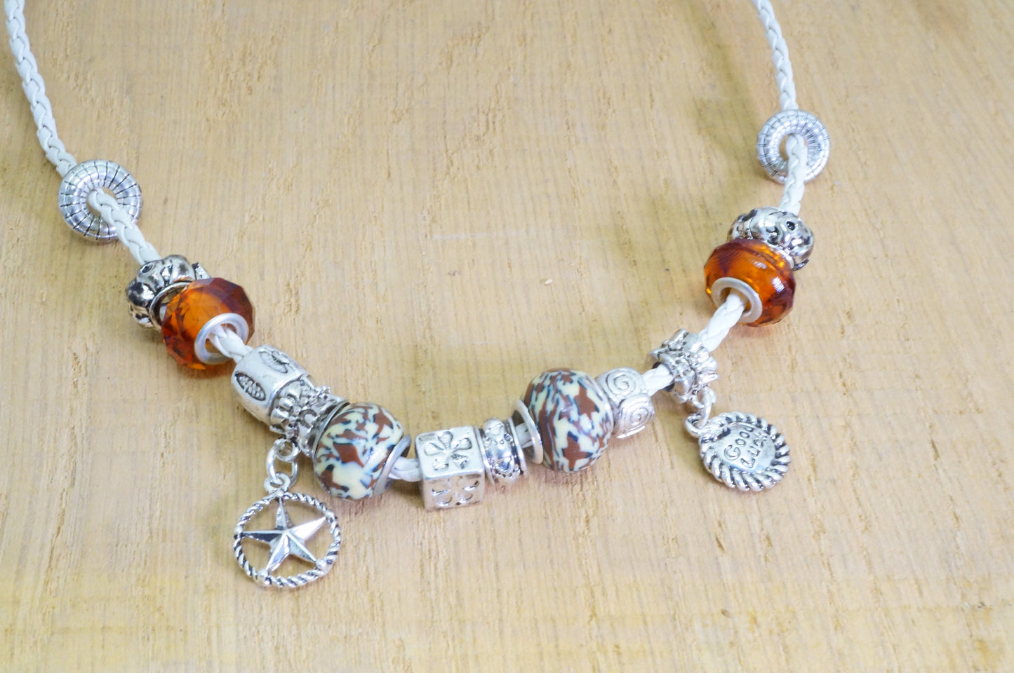 Faux Leather Charms Rhinestone Beaded Choker Necklace