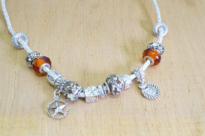 Faux Leather Charms Rhinestone Beaded Choker Necklace