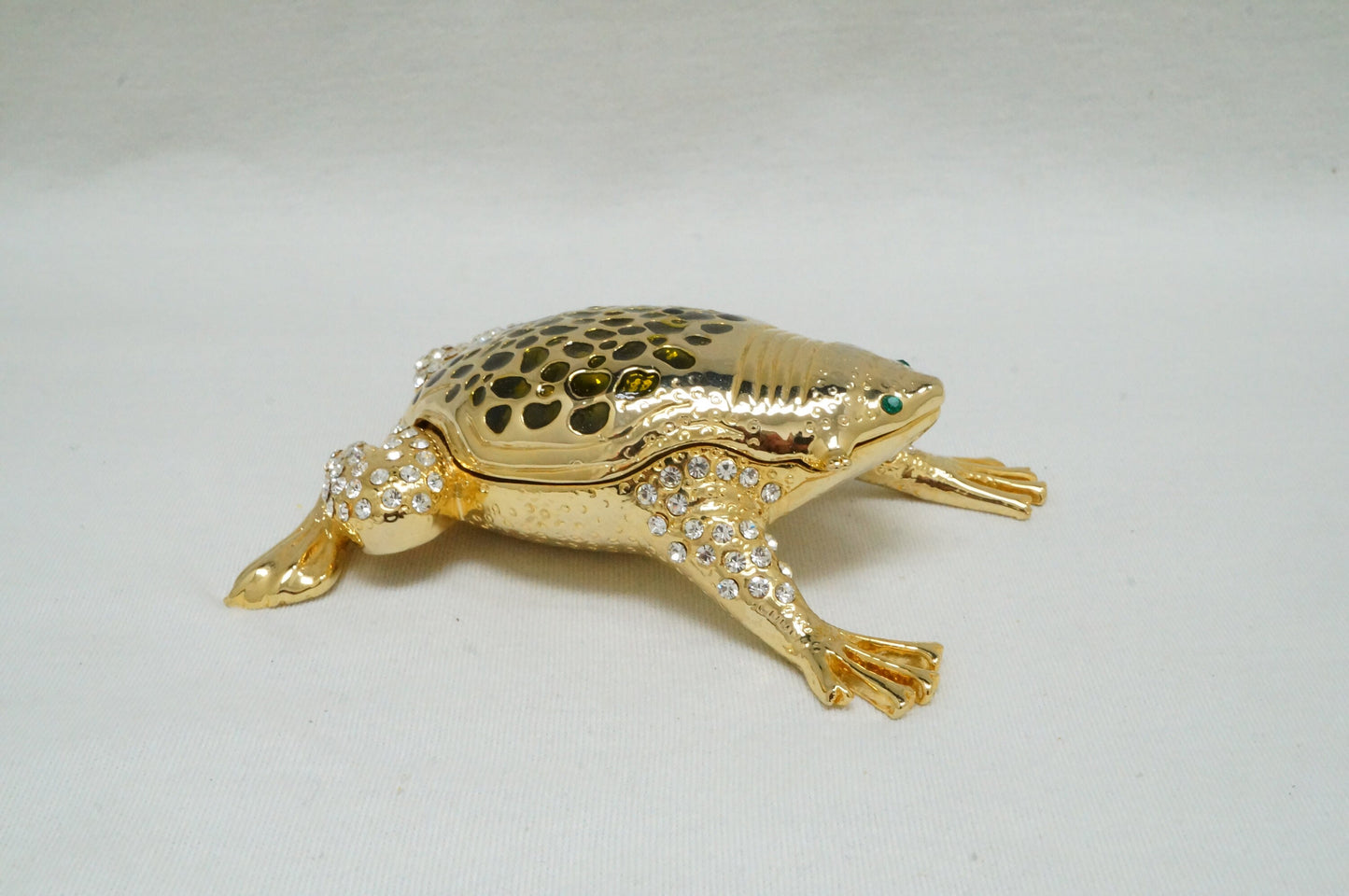 Vintage Gold Tone Jeweled Toad Frog Pewter Trinket Box figurine 14K Gold Plated