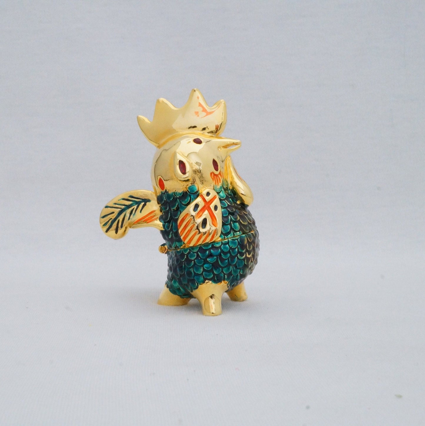 Cristiani Collezione Golden Chicken Trinket Box Pewter Enameled 14K Gold Plated