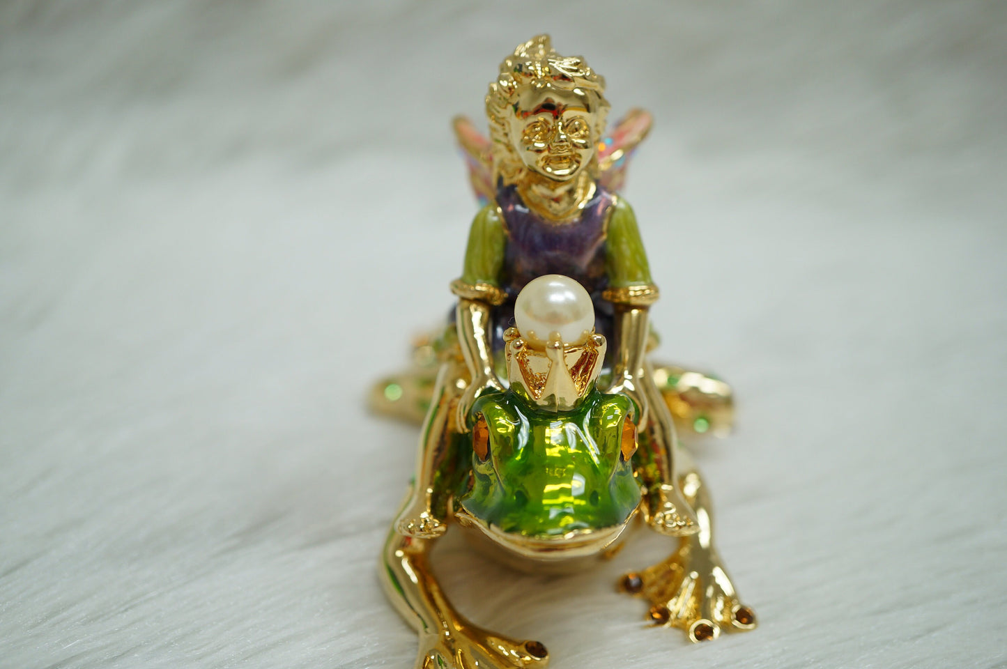 Cristiani Collezione Girl Fairy on Frog Trinket Box 14K Gold Plated