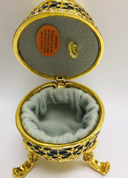 Cristiani Collezione 14K Gold Plated Black Musical Egg Trinket Box.