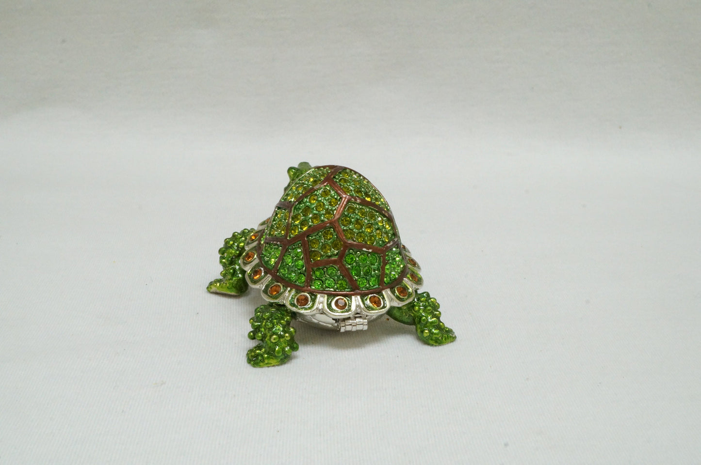 Cristiani Collezione Green Jeweled Turtle Trinket Box Pewter Enameled