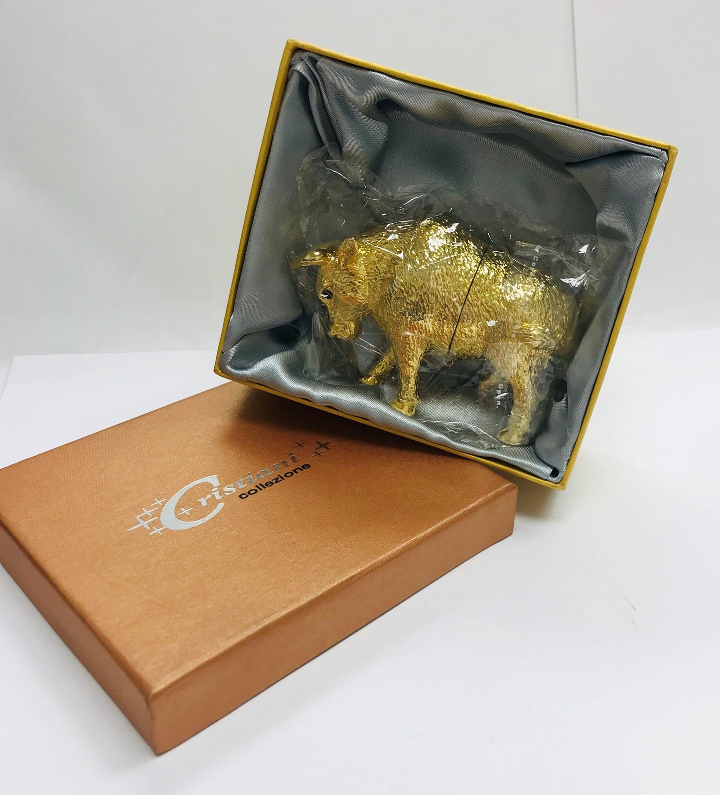 Cristiani Collezione Gold Buffalo Trinket Box 14K Gold Plated