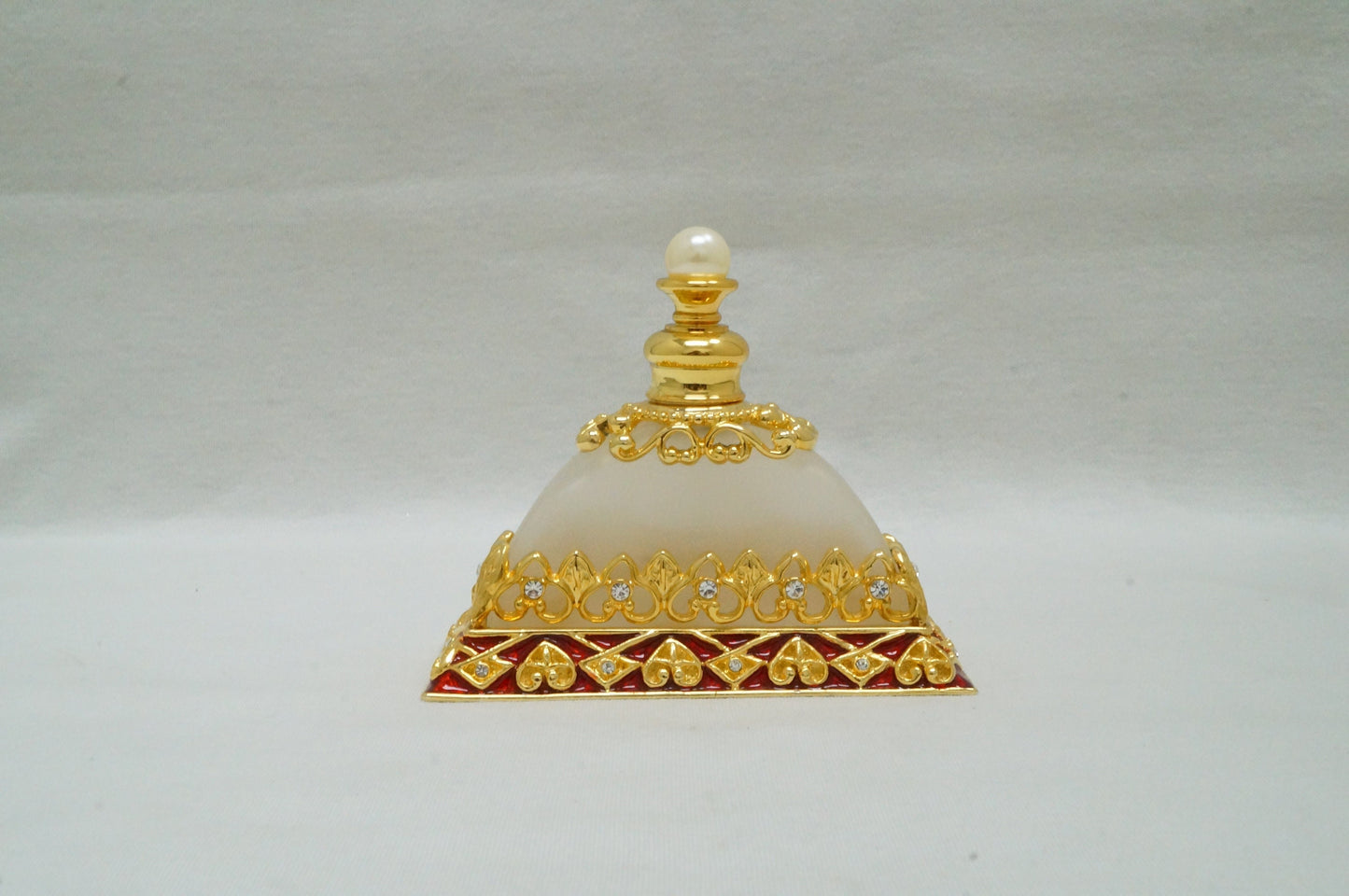 Vintage Cristiani Collezione Essential Oil Perfume Red with Gold Toned Crystal Pewter  14K Gold PlatedGlass Bottles