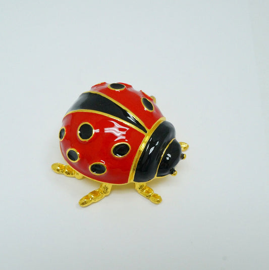 Cristiani Collezione Red Black Gold Enameled Painted Pewter Lady Bug Trinket 14K Gold Plated