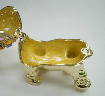 Cristiani Collezione Gold Jeweled Elephant Trinket Box 14K Gold Plated