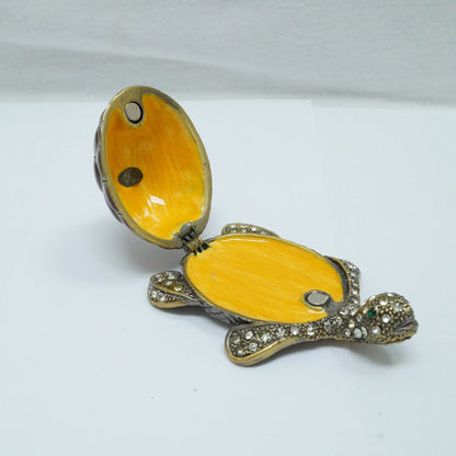 Cristiani Collezione Brown with Silver Crystal Jeweled Turtle Pewter Enameled Trinket Box