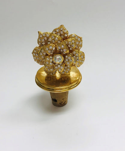 Gold Flower Style  Wine Stopper 14K Gold Plated