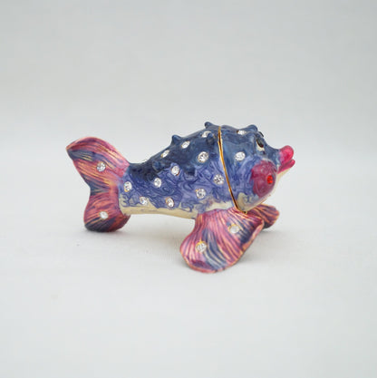 Cristiani Collezione Puffer Fish Trinket Box Pewter Jeweled Enameled 14K Gold Plated