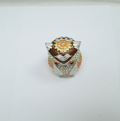 Cristiani Collezione Owl Jeweled Pewter Enameled Trinket Box 14K Gold Plated