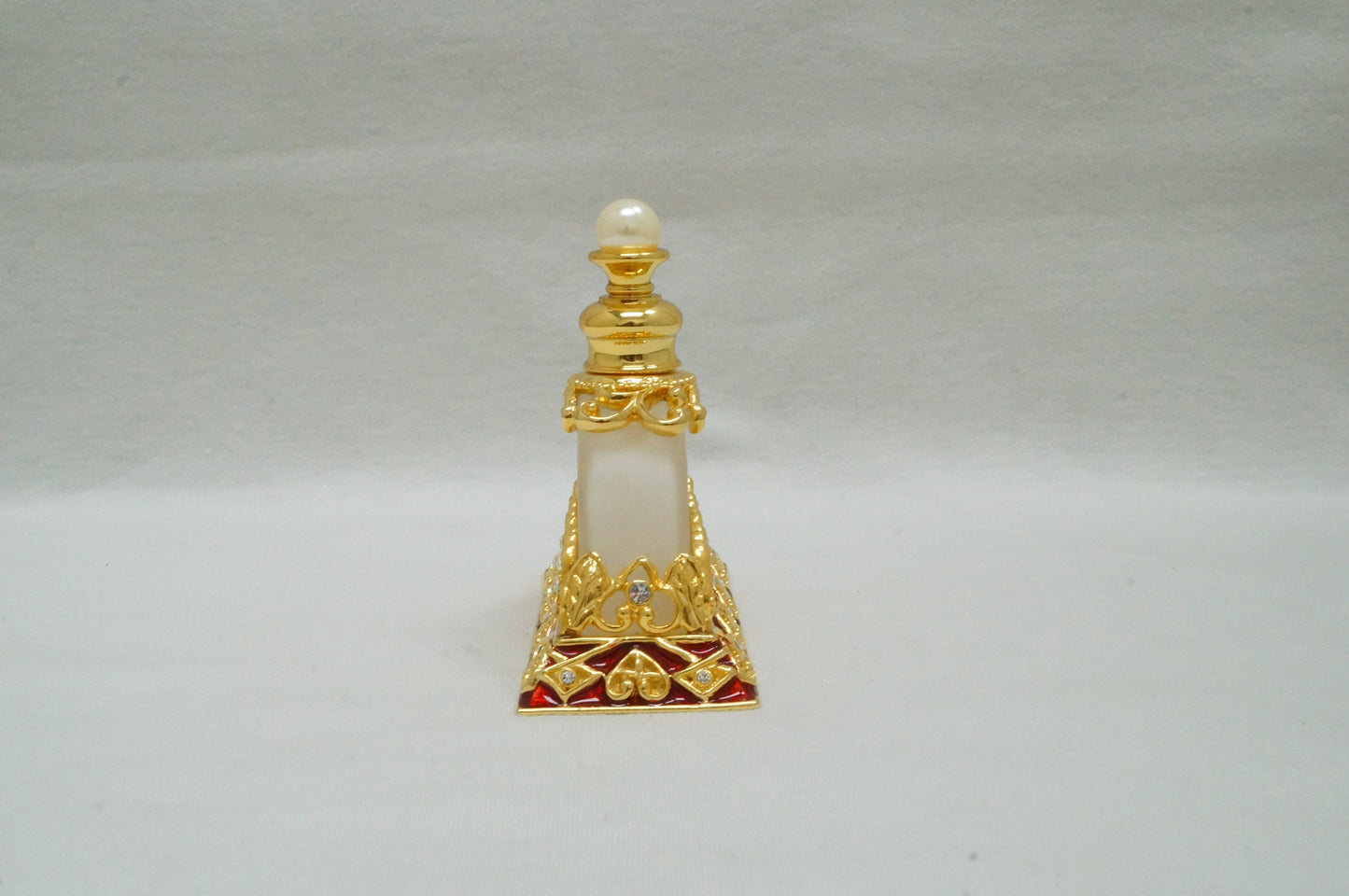 Vintage Cristiani Collezione Essential Oil Perfume Red with Gold Toned Crystal Pewter  14K Gold PlatedGlass Bottles