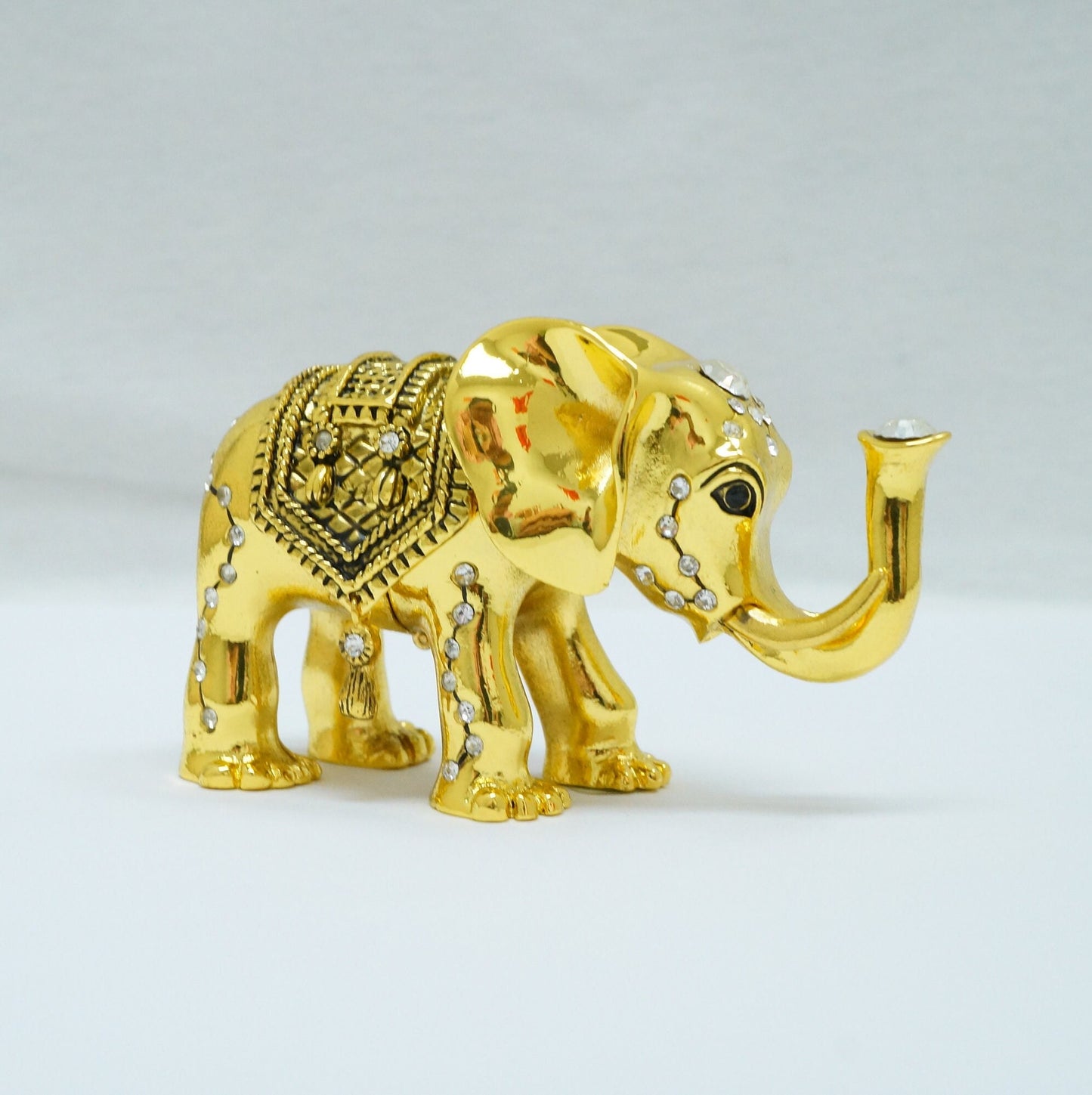 Cristiani Collezione Gold Toned Jeweled Indian Pewter Elephant Trinket 14K Gold Plated