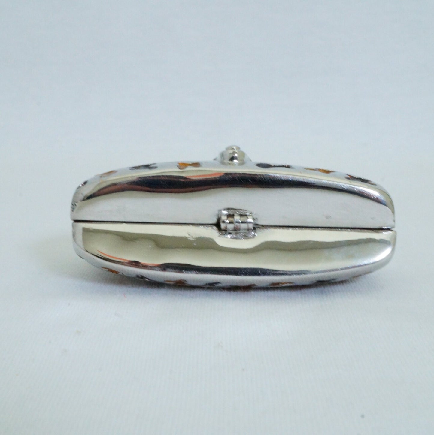 LAST PIECE - Vintage Silver Gold Brown Handbag Trinket Box Pewter Jeweled Enameled