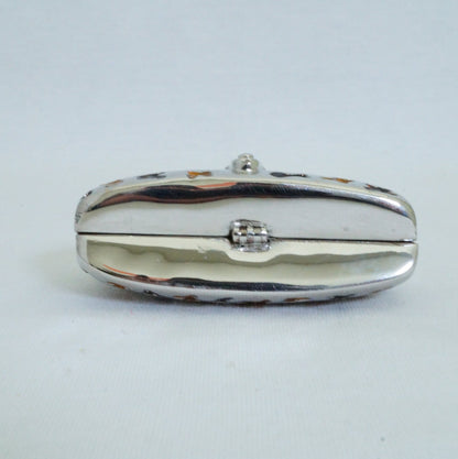 LAST PIECE - Vintage Silver Gold Brown Handbag Trinket Box Pewter Jeweled Enameled