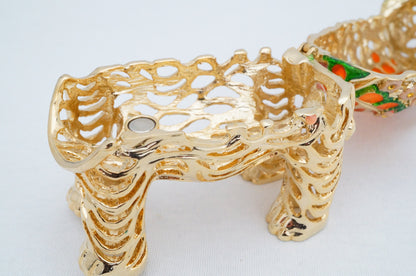 Cristiani Collezione Gold Floral Ornate Cut Out Pattern Elephant Trinket Pewter Jeweled Enameled