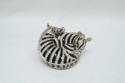 Cristiani Collezione Double Hugging Zebra Round Trinket Box Pewter Enameled Jeweled