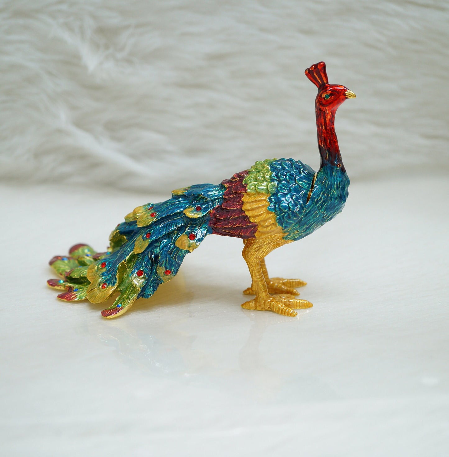 Cristiani Collezione Large Peacock Trinket Box 14K Gold Plated